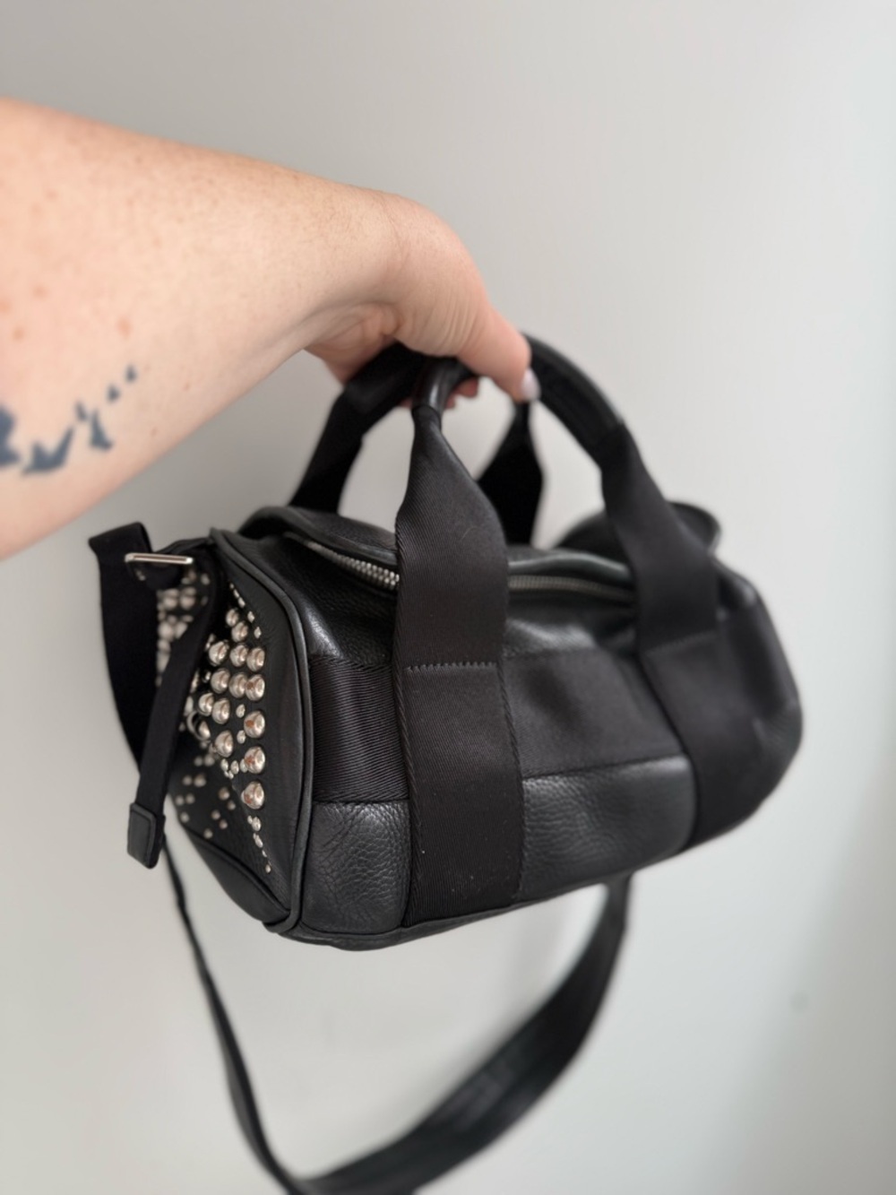 Alexander Wang Black Leather & Web Silver Studded Small Duffel Bag - Picture 7 of 10